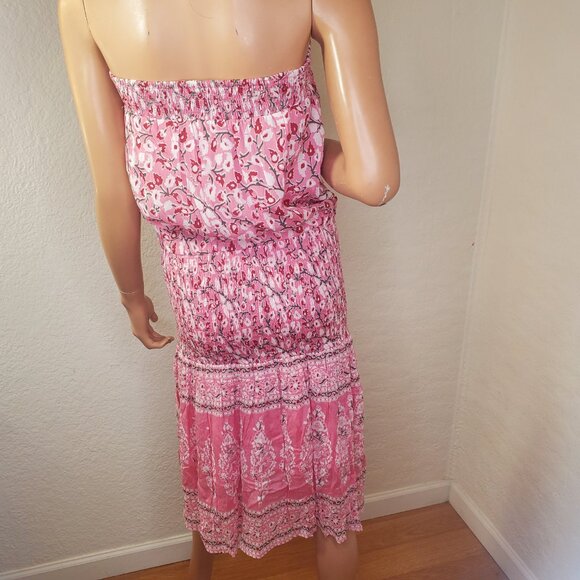 Muche Et Muchette Strapless Smocked Waist Floral Pink Tube Top Dress M/L EUC - Picture 8 of 13